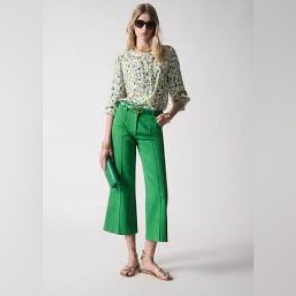 Luisa Spagnoli Pants Womens IT 44 31x24 Green Wide Leg Cropped‎ Jeans Trousers - Picture 1 of 12